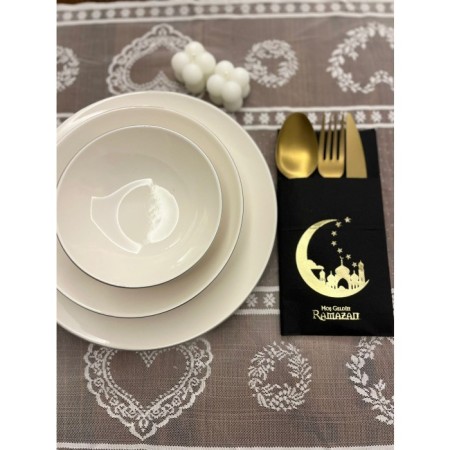 Gold Yaldızlı Siyah Hoşgeldin Ramazan Yeni Ay Desenli Cepli Peçete 12 li