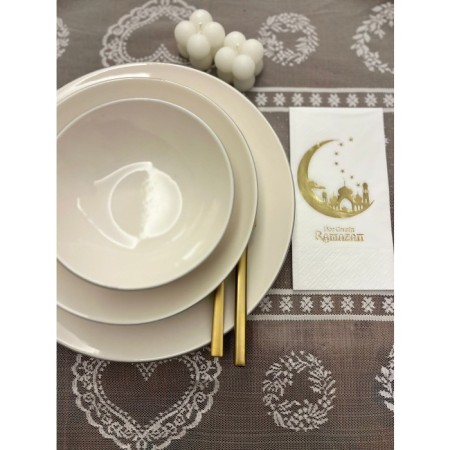 Gold Yaldızlı Beyaz Hoşgeldin Ramazan Yeni Ay Desenli Garson Peçete 16 lı