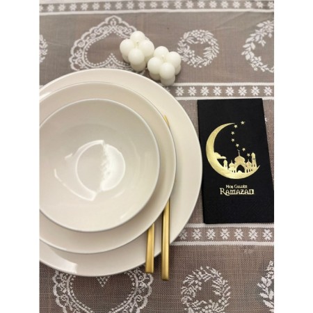 Gold Yaldızlı Siyah Hoşgeldin Ramazan Yeni Ay Desenli Garson Peçete 16 lı