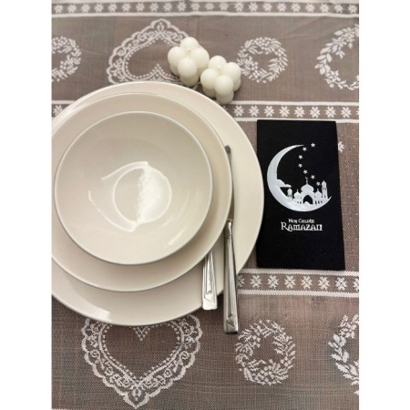 Gümüş Yaldızlı Siyah Hoşgeldin Ramazan Yeni Ay Desenli Garson Peçete 16 lı