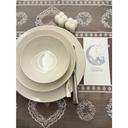 Gümüş Yaldızlı Beyaz Hoşgeldin Ramazan Yeni Ay Desenli Garson Peçete 16 lı