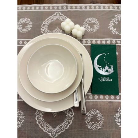 Gümüş Yaldızlı Yeşil Hoşgeldin Ramazan Yeni Ay Desenli Garson Peçete 16 lı