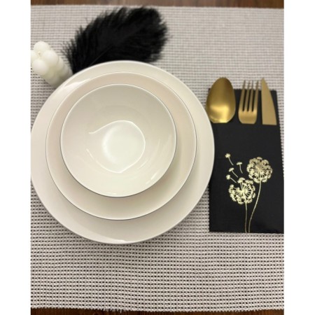 Gold Yaldızlı Siyah Cepli Hindiba Çiçeği Peçete 12 Adet