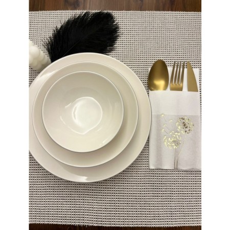 Gold Yaldızlı Beyaz Cepli Hindiba Çiçeği Peçete 12 Adet