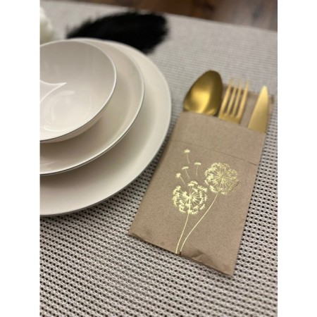 Gold Yaldızlı Kraft Cepli Hindiba Çiçeği Peçete 12 Adet