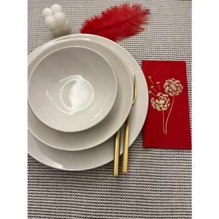 Gold Yaldızlı Kırmızı Hindiba Çiçeği Baskılı Garson Katlama Peçete 16 lı