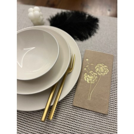 Gold Yaldızlı Kraft Hindiba Çiçeği Baskılı Garson Katlama Peçete 16 lı