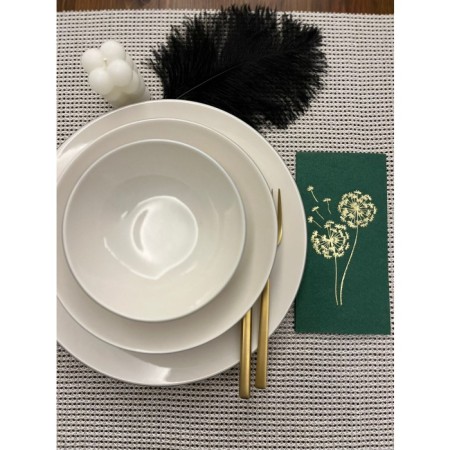 Gold Yaldızlı Yeşil Hindiba Çiçeği Baskılı Garson Katlama Peçete 16 lı