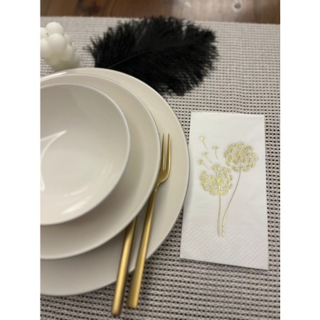 Gold Yaldızlı Beyaz Hindiba Çiçeği Baskılı Garson Katlama Peçete 16 lı