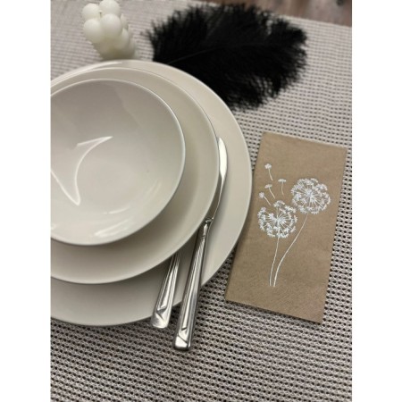 Gümüş Yaldızlı Kraft Hindiba Çiçeği Baskılı Garson Katlama Peçete 16 lı