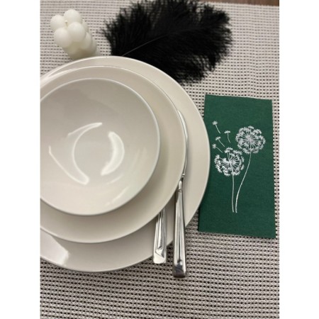 Gümüş Yaldızlı Yeşil Hindiba Çiçeği Baskılı Garson Katlama Peçete 16 lı