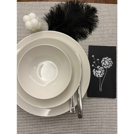 Gümüş Yaldızlı Siyah Hindiba Çiçeği Baskılı Garson Katlama Peçete 16 lı