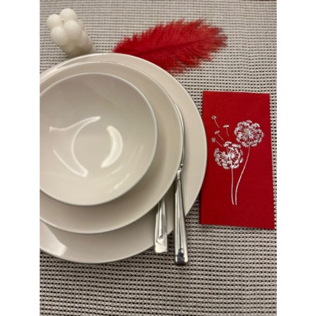 Gümüş Yaldızlı Kırmızı Hindiba Çiçeği Baskılı Garson Katlama Peçete 16 lı