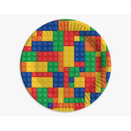 Renkli Bloklar Temalı Karton Tabak 8 Adet