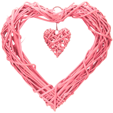 Hasır Kalp Süs Ortası Boş Pembe 35 cm