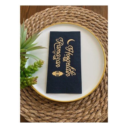 Gold Yaldızlı Siyah Hoş Geldin Ramazan Peçete 16 Adet