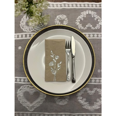 Gümüş Yaldızlı Kraft Gelincik Çiçeği Baskılı Garson Katlama Peçete 16 lı