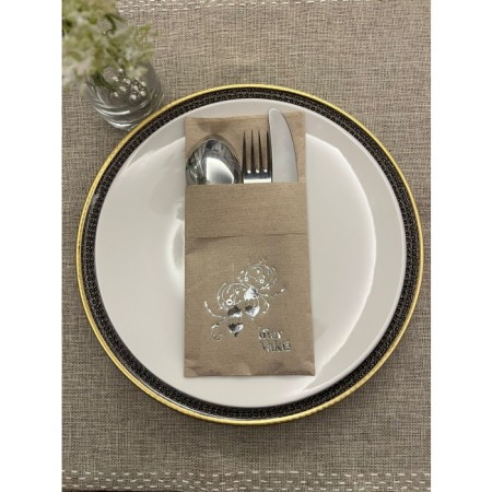 Gümüş Yaldızlı Kraft İftar Vakti Cepli Peçete 12 Adet