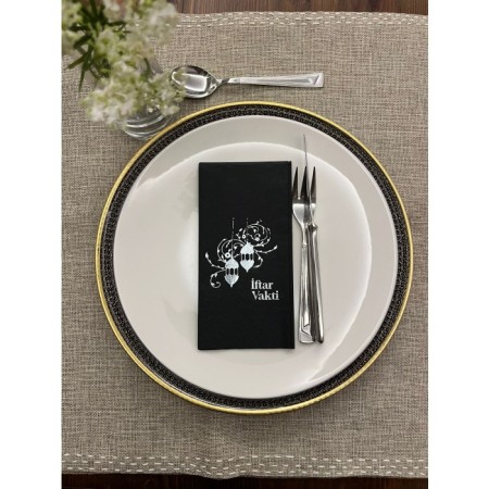 Gümüş Yaldızlı Siyah İftar Vakti Garson Peçete 16 Adet