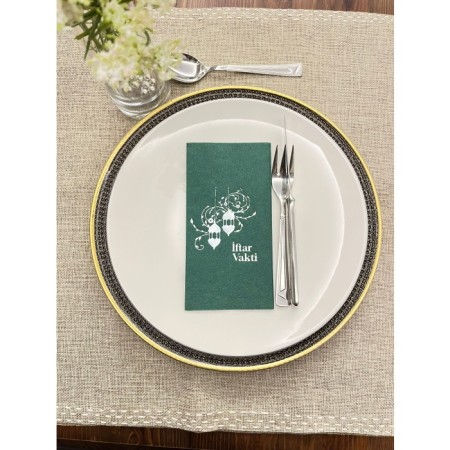 Gümüş Yaldızlı Yeşil İftar Vakti Garson Peçete 16 Adet