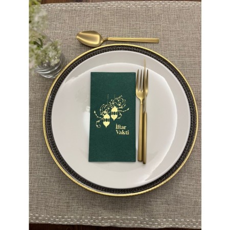 Gold Yaldızlı Yeşil İftar Vakti Garson Peçete 16 Adet
