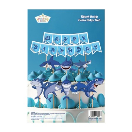 Köpek Balığı Temalı Özel Kesim Pasta Süsü 9 Adet