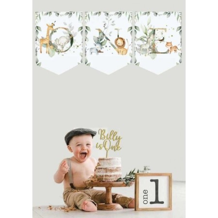 One 1 Yaş Safari Baby Animal Banner