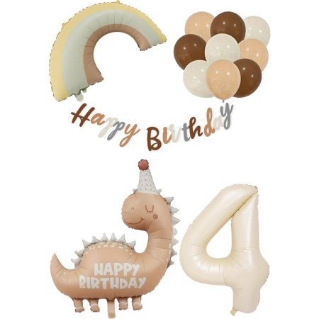 Retro Dinozor Temalı Doğum Günü Folyo Lateks Balon Seti