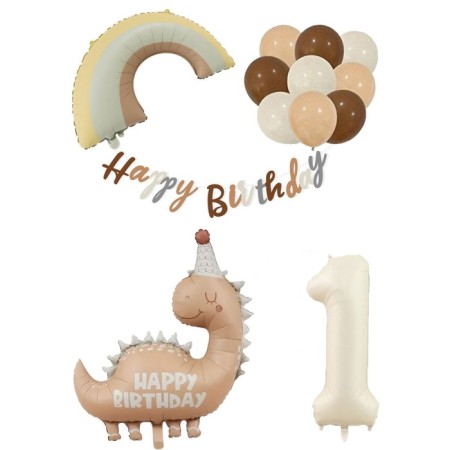 Retro Dinozor Temalı Doğum Günü Folyo Lateks Balon Seti