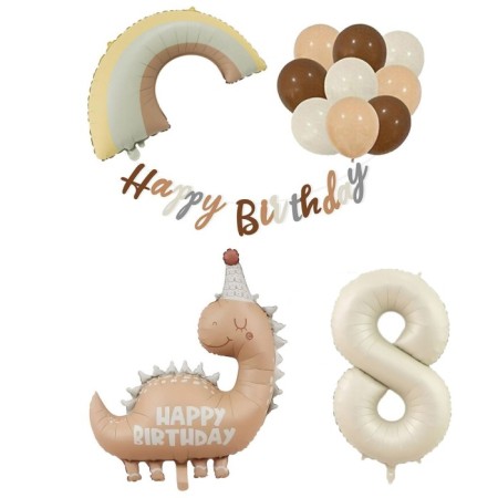 Retro Dinozor Temalı Doğum Günü Folyo Lateks Balon Seti