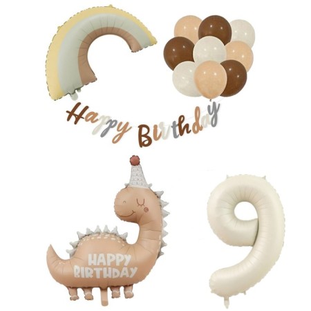 Retro Dinozor Temalı Doğum Günü Folyo Lateks Balon Seti