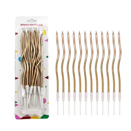 Metalik Burgulu Şampanya Mum 12 lı 16 cm