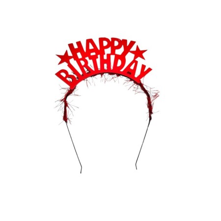 Happy Bırthday Kırmızı Yazılı Metal Taç