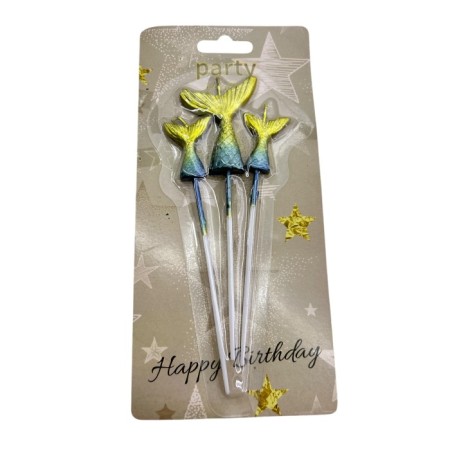 3 lü Renkli Deniz Kızı Kuyruğu Mum