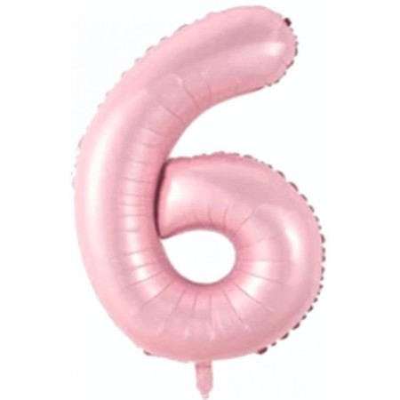 6 Rakam Açık Pembe Folyo Balon 80 cm