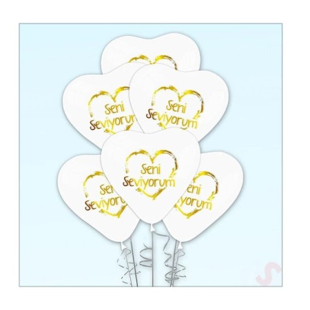 Seni Seviyorum gold Baskılı Beyaz Kalp Balon