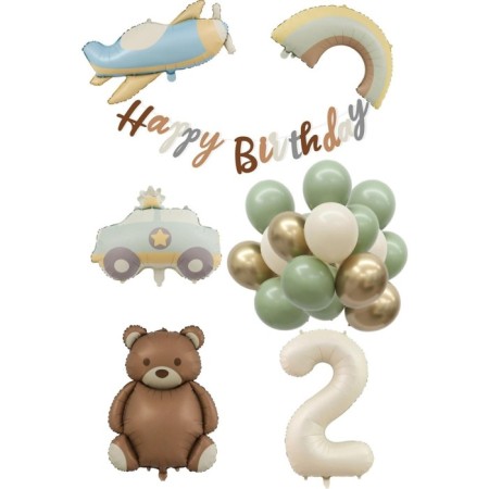 Retro Doğum Günü Uçak Araba Gökkuşağı Ayıcık Yaş Balon Seti