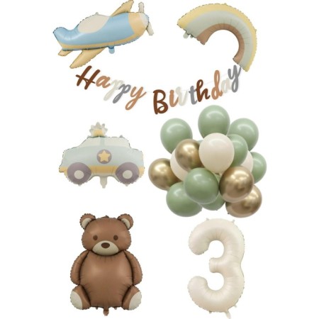 Retro Doğum Günü Uçak Araba Gökkuşağı Ayıcık Yaş Balon Seti