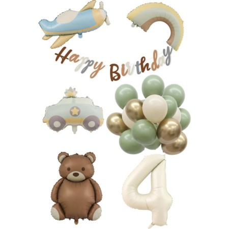 Retro Doğum Günü Uçak Araba Gökkuşağı Ayıcık Yaş Balon Seti