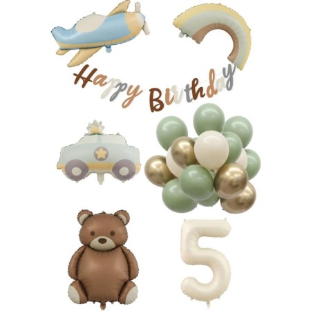 Retro Doğum Günü Uçak Araba Gökkuşağı Ayıcık Yaş Balon Seti