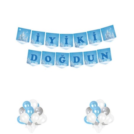 Karlar Ülkesi Temalı İyi Ki Doğdun Yazı Banner 200 cm