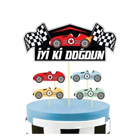 Yarış Arabaları Temalı Pasta Süsü Kürdan 5 li