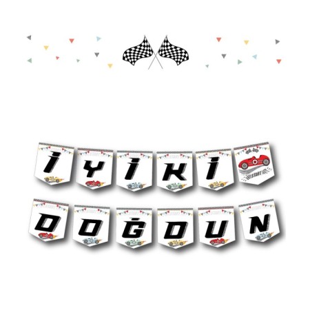 Yarış Arabaları Temalı İyi Ki Doğdun Yazı Banner