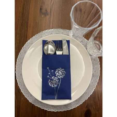 Gümüş Yaldızlı Kumaş Dokulu Air Laid Kanguru Hindiba Lacivert Cepli Peçete 6 lı