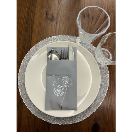 Gümüş Yaldızlı Kumaş Dokulu Air Laid Kanguru Hindiba Gri Cepli Peçete 6 lı