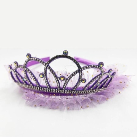 Prenses Tüllü Taşlı Taç Lila