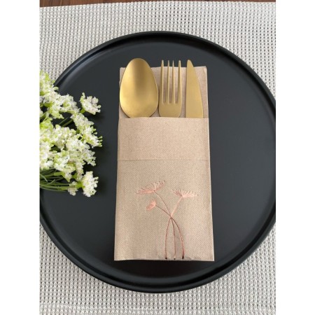 Rose Gold Yaldızlı Kraft Cepli Havuç Çiçeği Kağıt Peçete 12 Adet