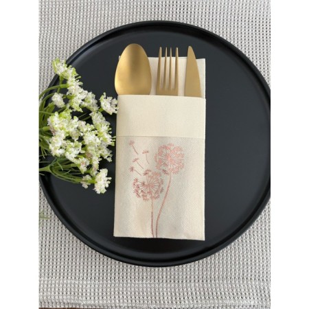 Rose Gold Yaldızlı Kumaş Dokulu Air Laid Kanguru Hindiba Krem Cepli Peçete 6 lı