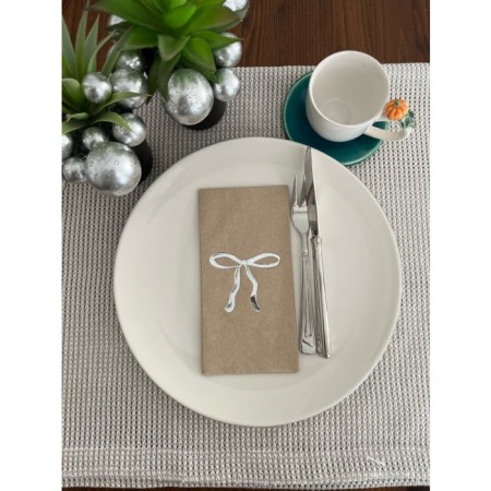 Gümüş Yaldızlı Kraft Fiyonk Baskılı Garson Katlama Peçete 16 Adet