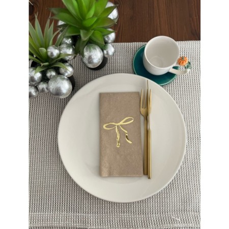 Gold Yaldızlı Kraft Fiyonk Baskılı Garson Katlama Peçete 16 Adet